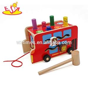 Wholesale top quality wooden colorful pounding toy pull cart toy for baby W05C088