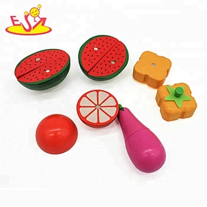 Colorful Wooden Pretend Play Kitchen Toys Cutting Fruit Vegetable Toys for Kids girls W10B224