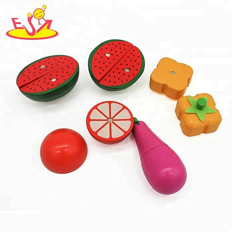 Colorful Wooden Pretend Play Kitchen Toys Cutting Fruit Vegetable Toys for Kids girls W10B224