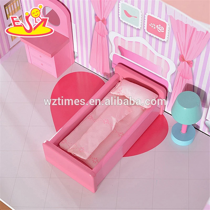 Wholesale best gift toddler wooden dollhouse toy diy pretend toddler wooden dollhouse toy W06A230