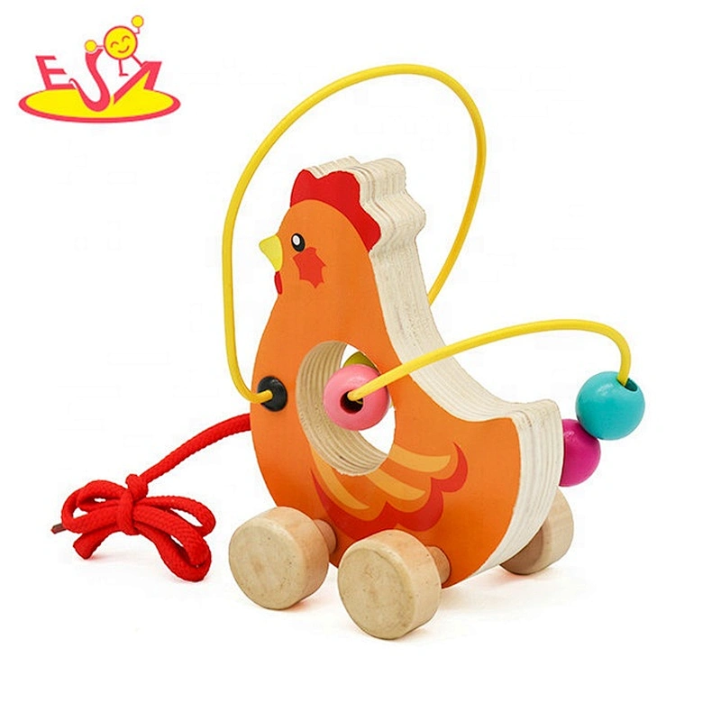 Wholesale fashion cock shaped pull string wooden small car toy for sale W05B162