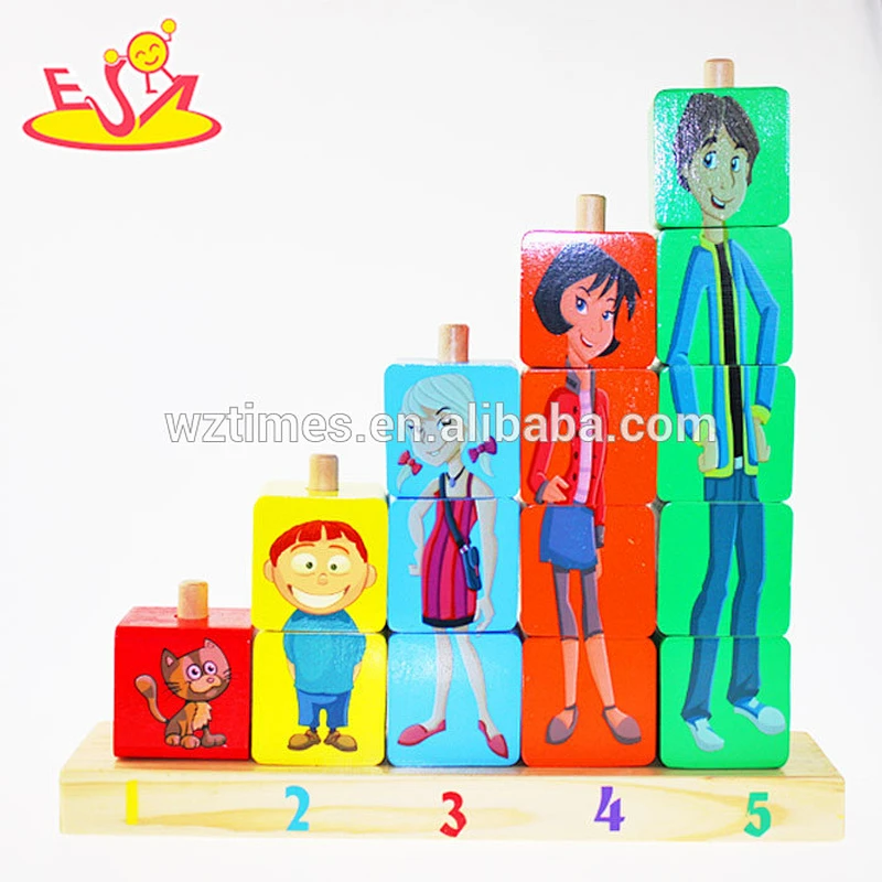 Wholesale lovely funny wooden cartoon stacking blocks toy interesting cartoon stacking toy W13D066