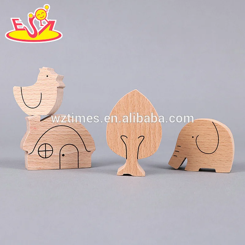 El juguete educativo más nuevo del bebé más caliente juega los bloques de madera del animal que apila en madera natural W11F069