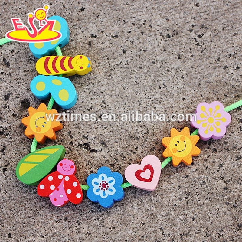New design 10 pieces wooden lacing beads for toddlers W11E064