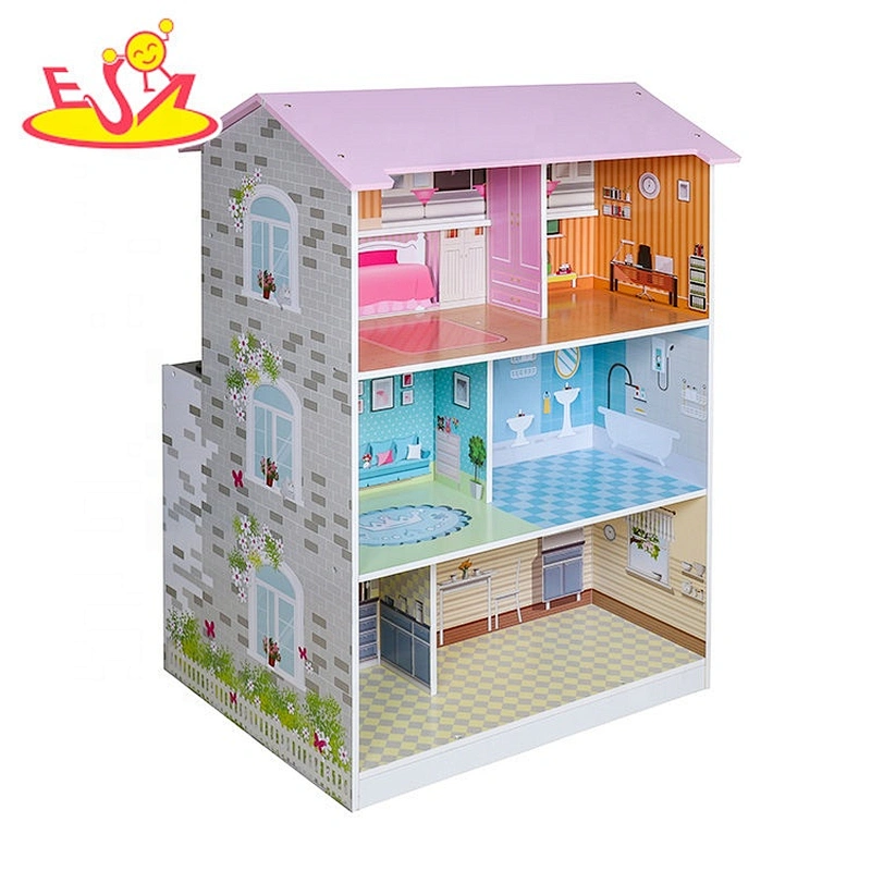 2019 New design 2 in 1 miniature wooden dollhouse kitchen for children W06A374