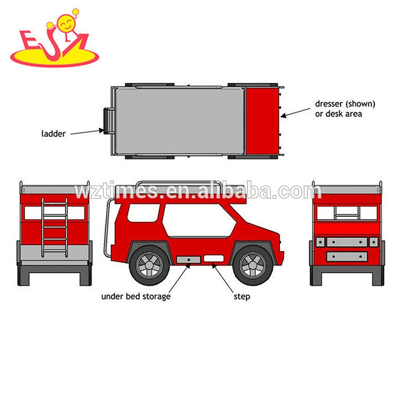 Wholesale wonderful wooden car bunk household off-road vehicle design car bed for baby W08A085