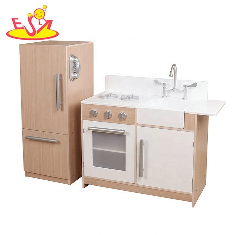 New arrival brown wooden play kitchen set for role play W10C480
