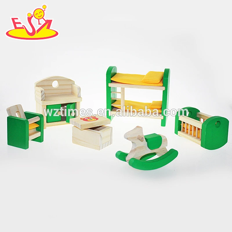 Wholesale new arrival beautiful style wooden mini dollhouse furnitures set toy for kids W06B028