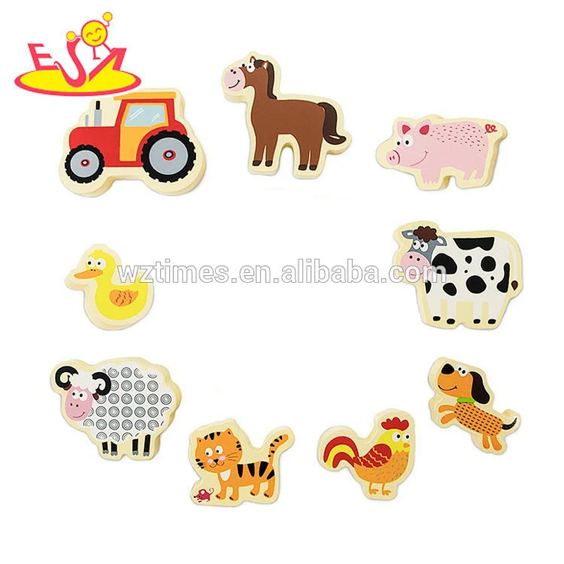 2018 Wholesale education toy wooden animals shape puzzle toys to build kids cognitive ability W14D053