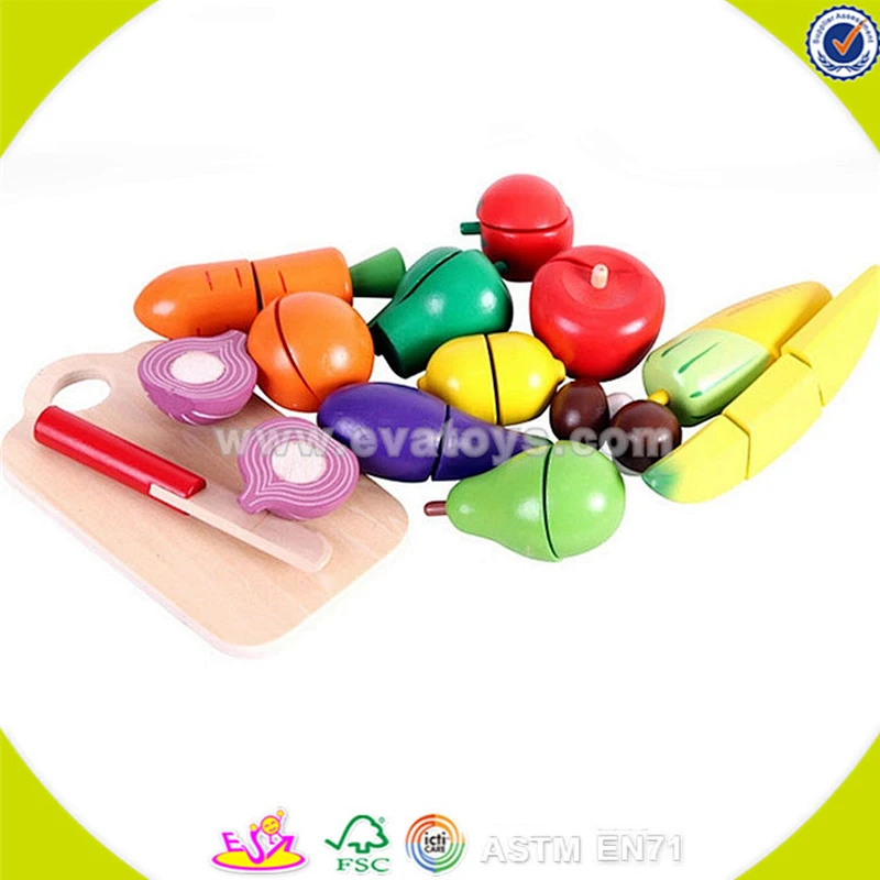 wholesale hot wooden cutting food toy colorful wooden pretend cutting food toy baby cutting fruits and vegetables W10B125