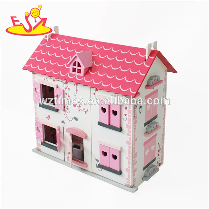 Großhandel 2 Schichten rosa themenorientiertes hölzernes Puppenhaus Spielzeug für Kinder W06A256