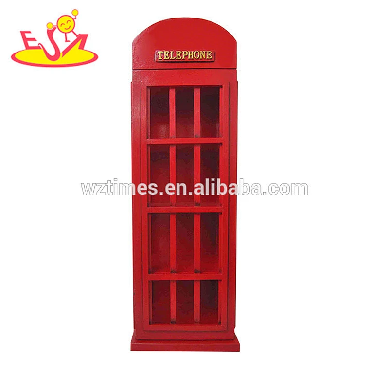 Wholesale high quality telephone booth shape red wooden wine cabinet W08C216
