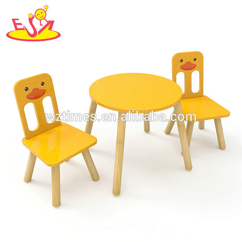 Wholesale cheap Kindergarten cartoon duck painted wooden table and chairs for kids W08G236