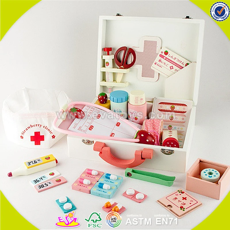 wholesale baby wooden medical care toy, hot sale kids role play wooden medical care toy, popular wooden medical toy W10D011