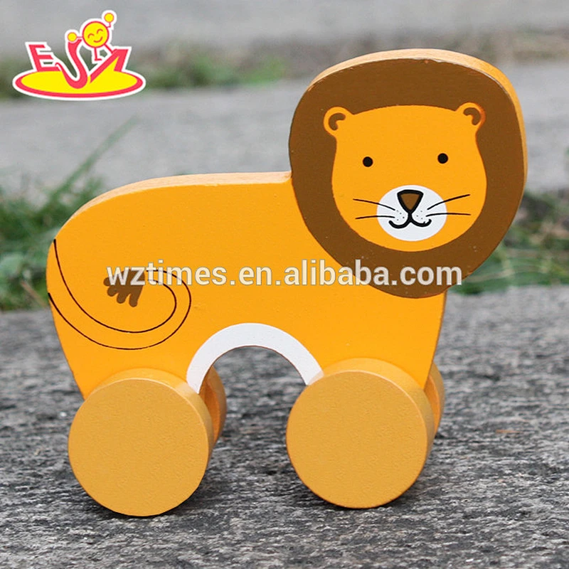 2018 New design baby wheels wooden lion toy best sale kids wooden lion toy wholesale cheap children wooden lion toy W04A320