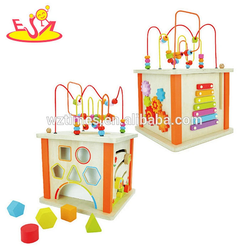 Wholesale funny shape sorter and xylophone toy wooden activity cube for kids W11B181