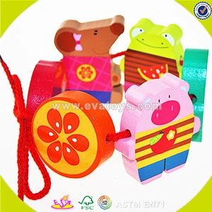 wholesale wooden happy threading toy for Kids, beautiful DIY wooden multitype blocks threading toy for children W11E041