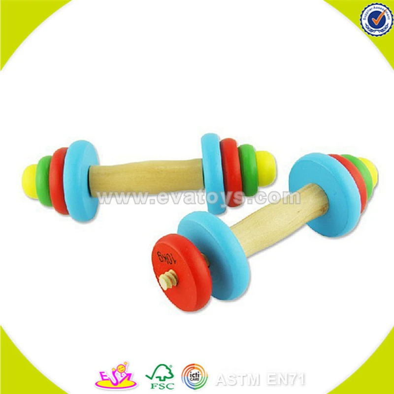 New Products wooden kids Dumbbell Toys hot sale baby wooden toy dumbbell set W01A006