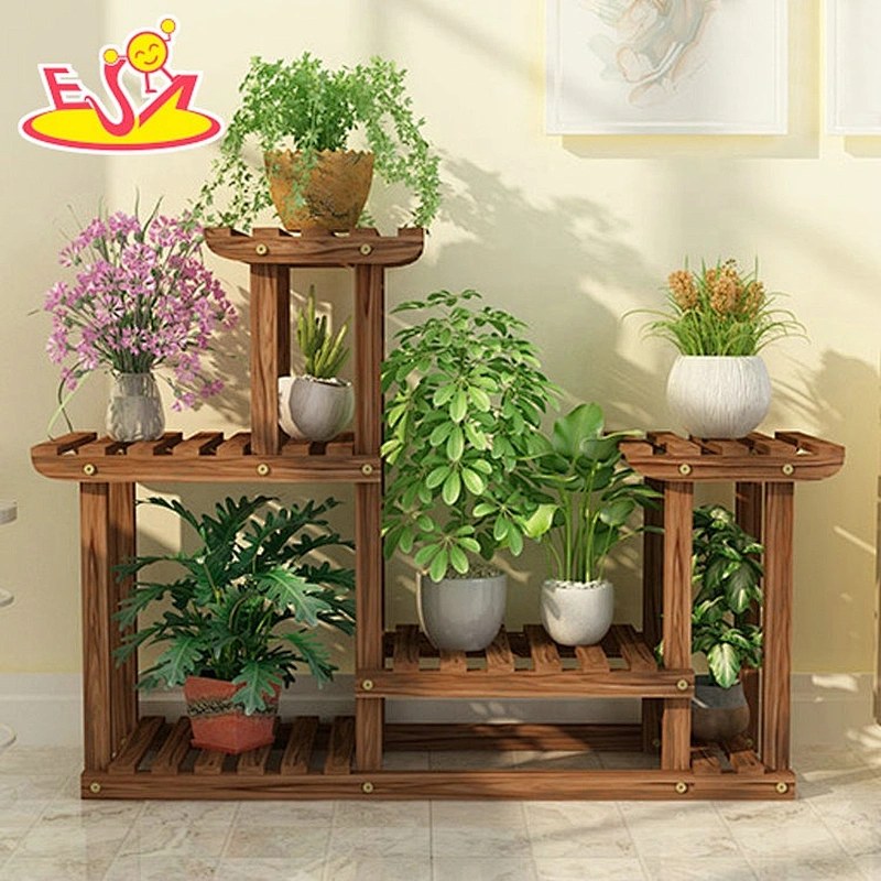 Top sale multi-tier classical wooden plant display stand with wheels W08H117