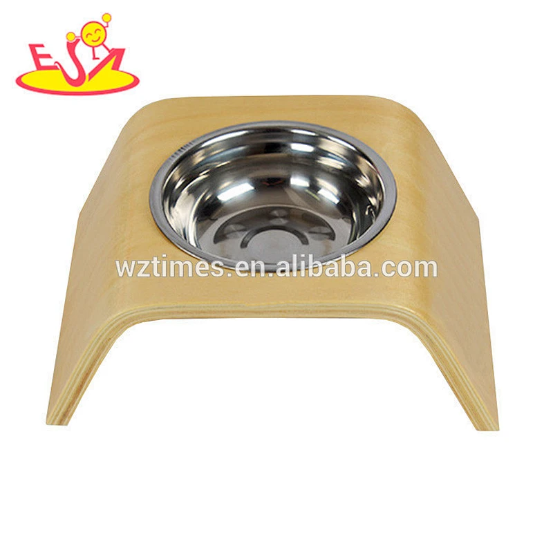 Wholesale high quality safety stainless steel bowl wooden pets feeder bowl for small dogs cats and pets W06F045