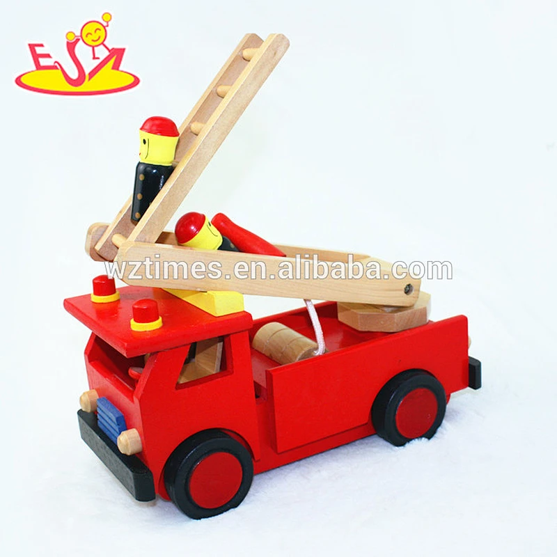 wholesale funny engine wooden fire truck toy for kids W04A267