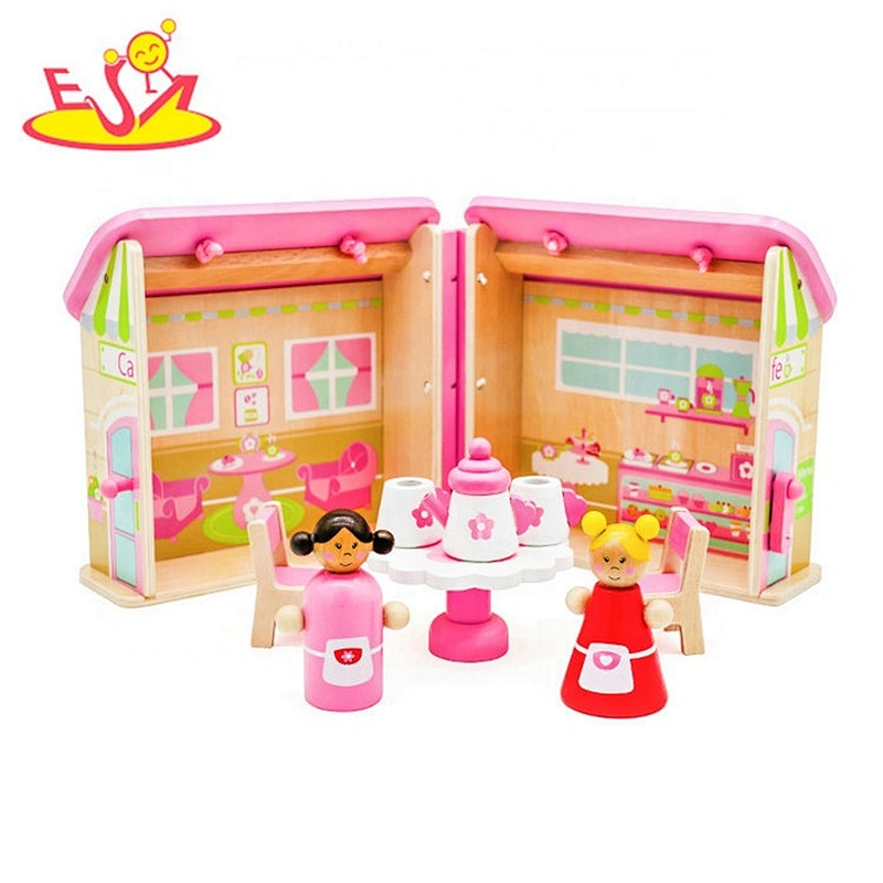 2018 Wholesale girls pink wooden toy doll house lovely children wooden toy doll house for pretend W06A171