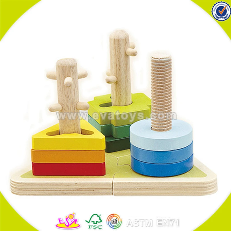 Venta al por mayor educativa del bebé bloques de madera de apilamiento tipo juguete divertido creativo niños bloques de madera que apilan tipo de juguete W13E012