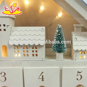 Wholesale pretty house shape wooden white LED christmas calendar for home decoration W09F015