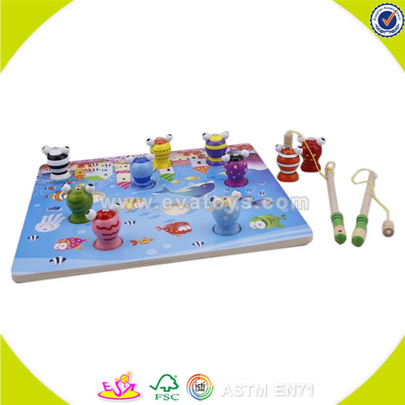 top quality DIY educational wooden fishing game toy for kids W01A085