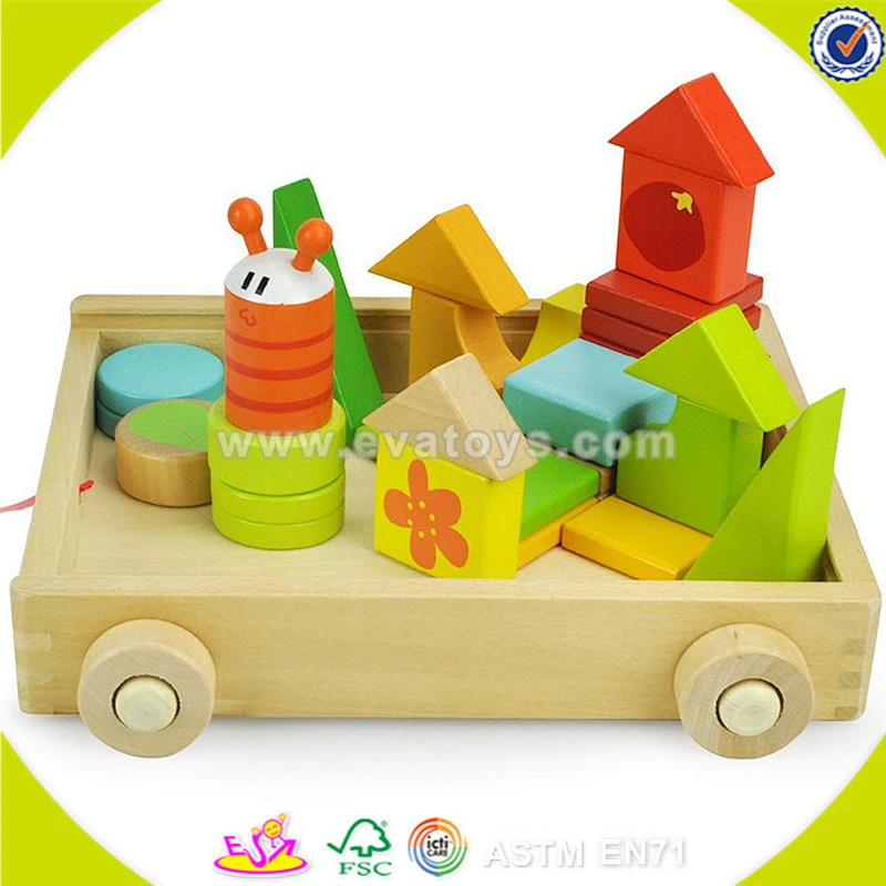 wholesale creative toddler wooden blocks cart toy,educational wooden blocks cart toy,hot wooden blocks cart toy W13C020