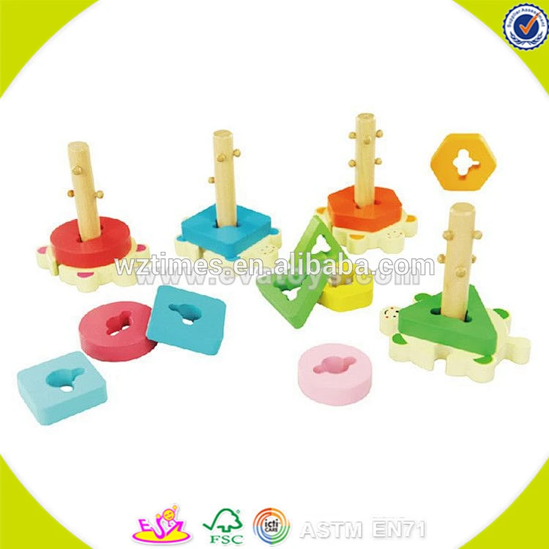 Buntes hölzernes geometrisches Großhandelsblockspiel für Kinder W13E064