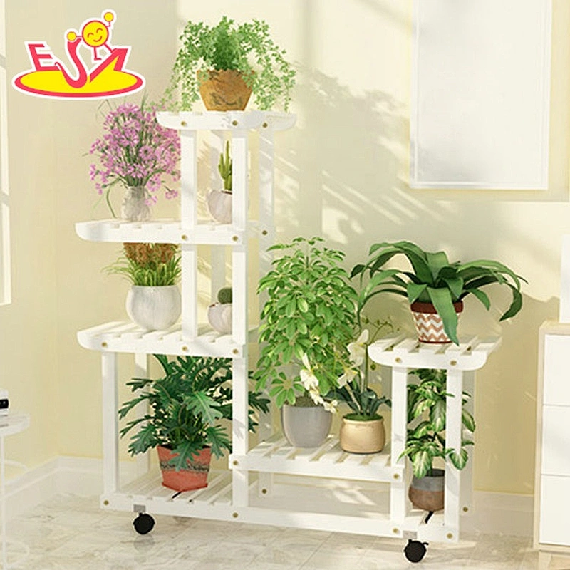 Best design wooden flower display shelf with wheels W08H119C