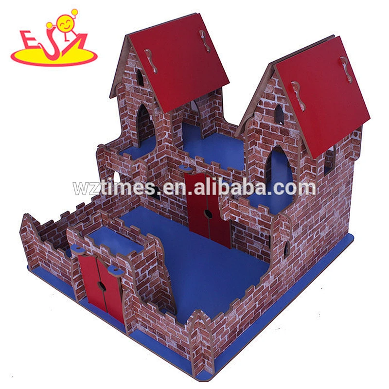 wholesale high quality baby wooden castle toy hot sale kids wooden castle toy W06A125