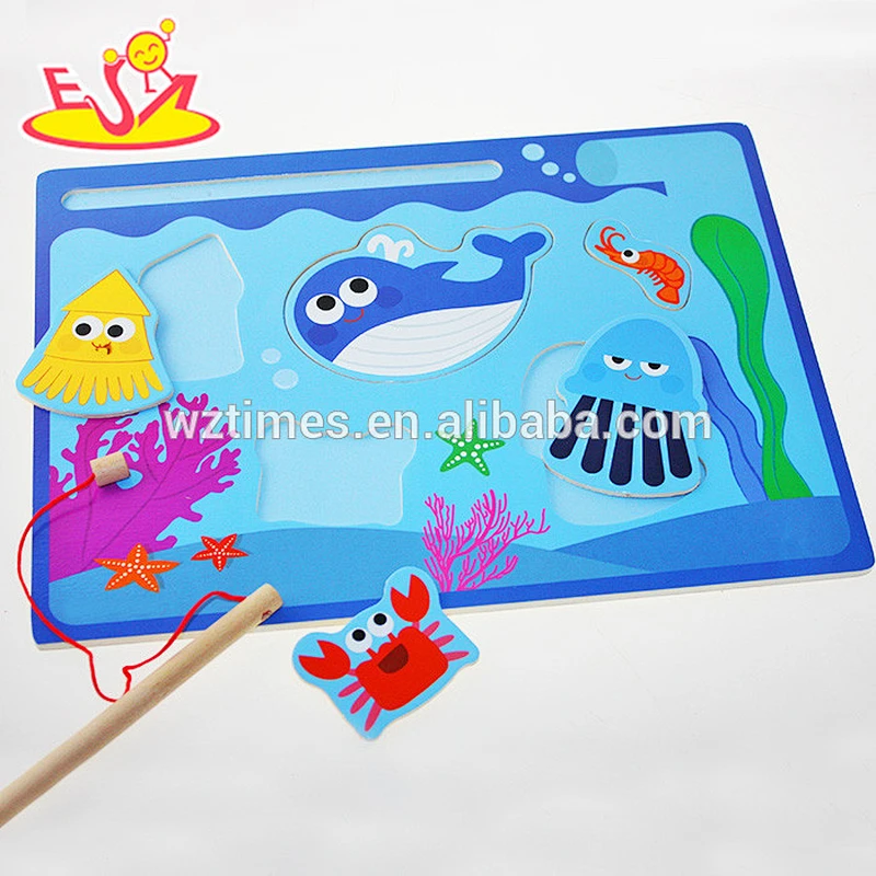 Wholesale educational tabletop game wooden magnetic fishing toy for children W01A067