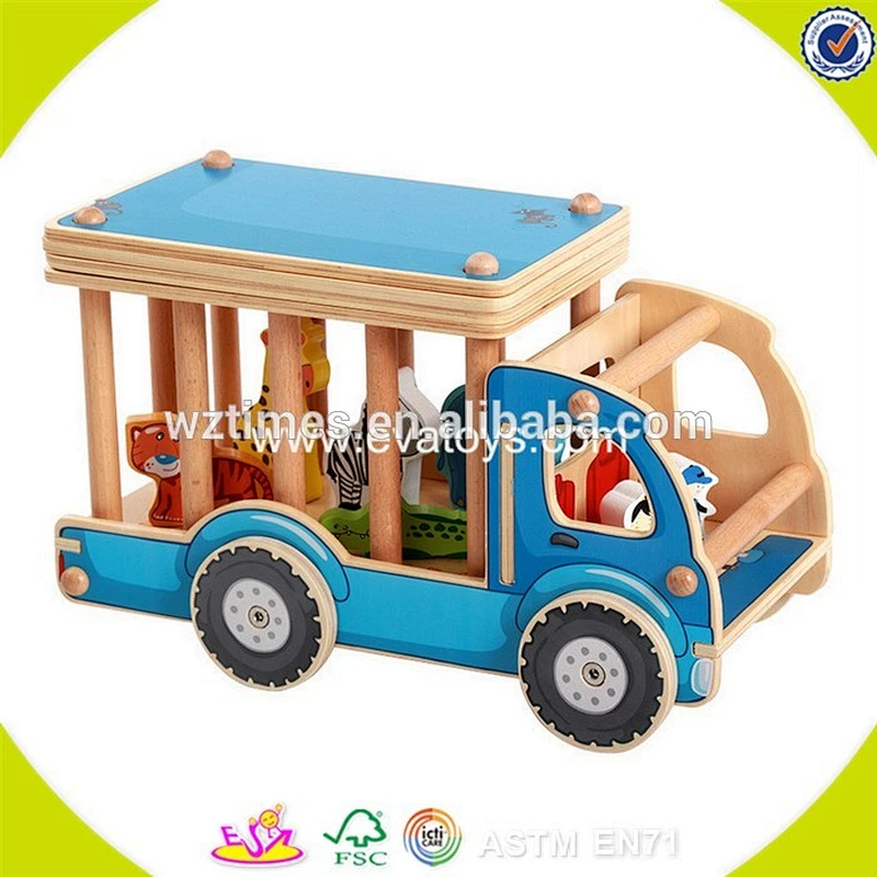 2017 wholesale kids wooden toy car transporter new design children wooden toy car transporter with 4 small cars W04A339