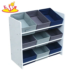 2018 New design children wooden toy shelf with storage bins W08C246