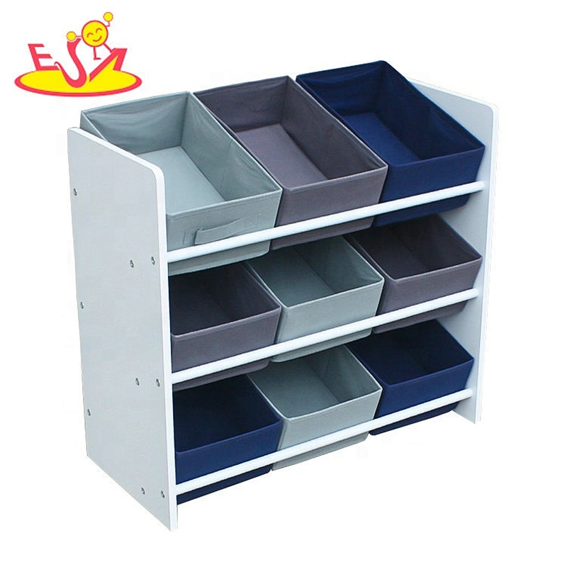 2018 New design children wooden toy shelf with storage bins W08C246