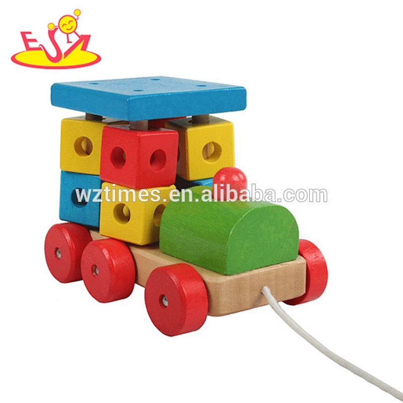 2018 venta al por mayor bebé bloque de madera tren divertido niños bloque de madera tren popular niños bloque de madera tren W05C072