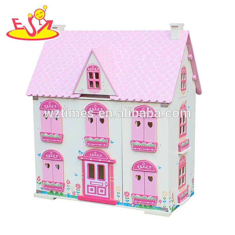 2018 Neues Design kleines viktorianisches Puppenhaus aus Holz für Kinder W06A022