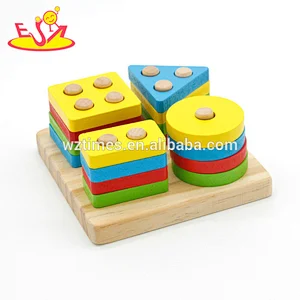 Preescolar al por mayor diferentes formas niños de madera apilamiento clásico juego W13D163