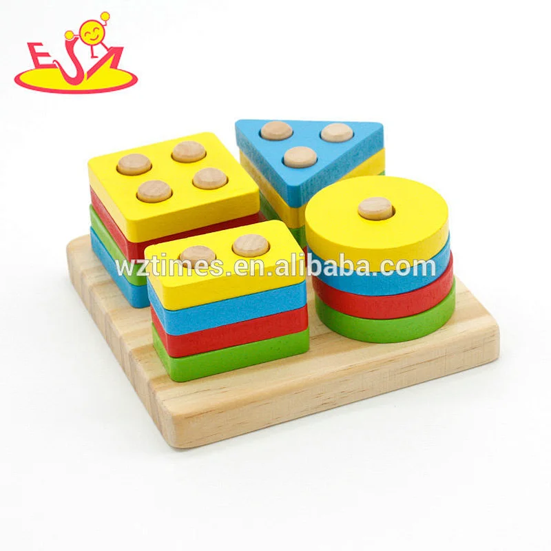 Preescolar al por mayor diferentes formas niños de madera apilamiento clásico juego W13D163