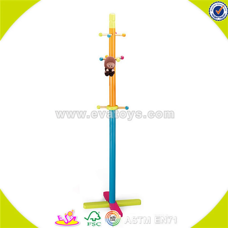 Wholesale lovely wooden clothes standing hanger top quality kids wooden clothes standing hanger W09B010