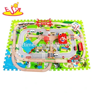 19 pieces kids wood track racer train set wood track racer train set W04C058