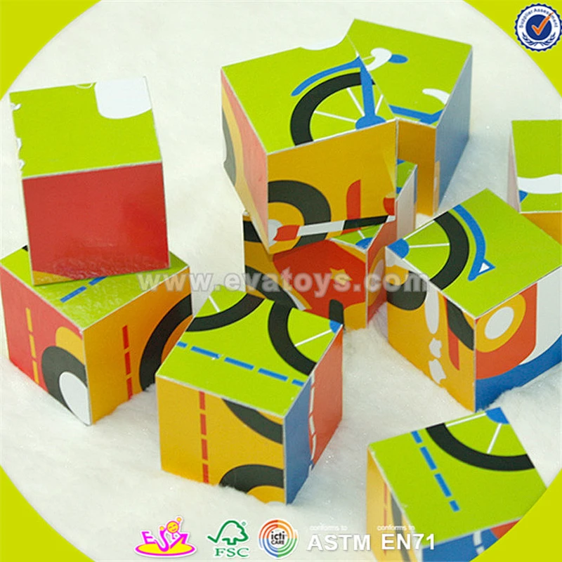 Wholesale creative wooden cube jigsaw toy fashion multi pattern wooden cube jigsaw toy funny wooden cube jigsaw toy W14F039
