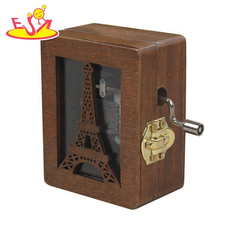 Handmade vintage hand cranked wooden music box instrument for wholesale W07B080