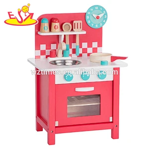 Venta al por mayor de niños hermosos de madera cocina roja juguete nuevo producto niños de madera cocina de juguete rojo W10C285