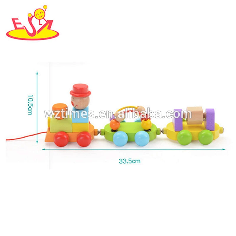 Wholesale popular colorful wooden pulling train toy for baby ages 1 and up W05C090
