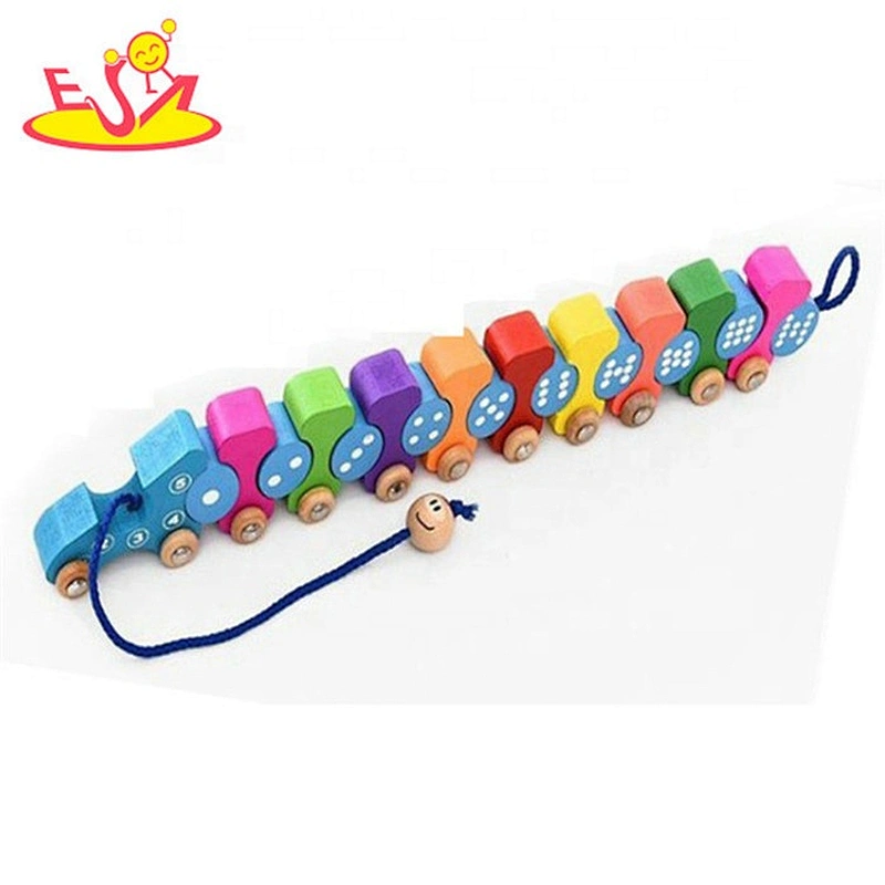2019 New arrival kids mini wooden pull along train toy with numbers W05C115