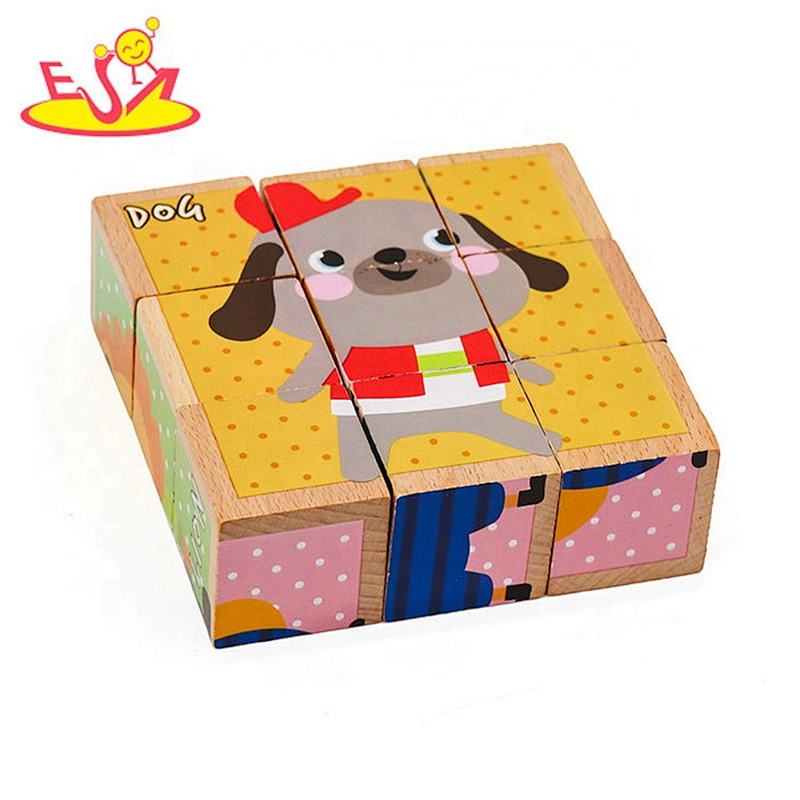 2019 New design 9 pieces cartoon wooden cube puzzle game with customize W14F060