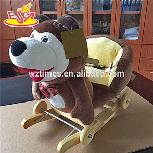 2018 New design animal sound wooden rocking horse for 2 year old wholesale red bee wooden rocking horse for 2 year old W16D099